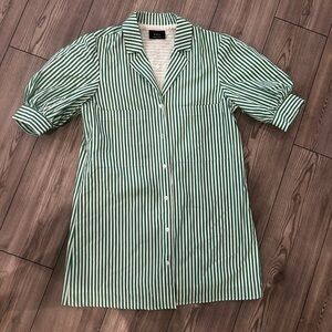 Vici Green and White Striped Shirt Dress